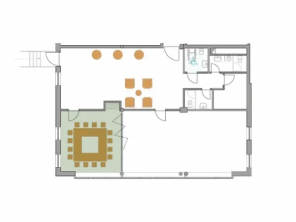 Seminarhotel in Südtirol | Tagen im Lodenwirt Grundriss einer Wohnung mit Essbereich, Wohnbereich, Küche und mehreren Bädern