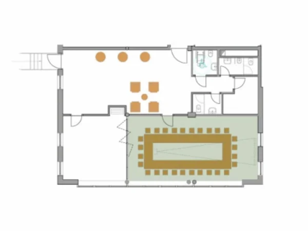 Seminarhotel in Südtirol | Tagen im Lodenwirt Grundriss mit großem Essbereich, Sitzgruppe und mehreren Nebenräumen