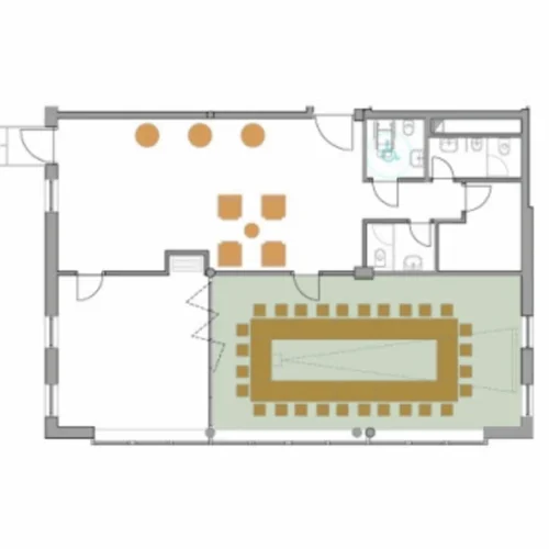 Seminarhotel in Südtirol | Tagen im Lodenwirt Grundriss mit großem Essbereich, Sitzgruppe und mehreren Nebenräumen